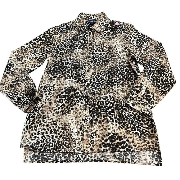 Westbound Tops - NEW Westbound Wrinkle Free Button Down Tunic Shirt Roll Tab Sleeves Leopard